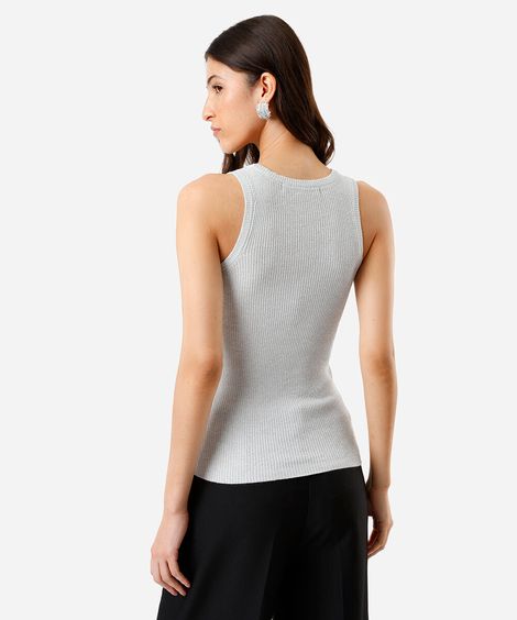 regata feminina de tricot com lurex prateada