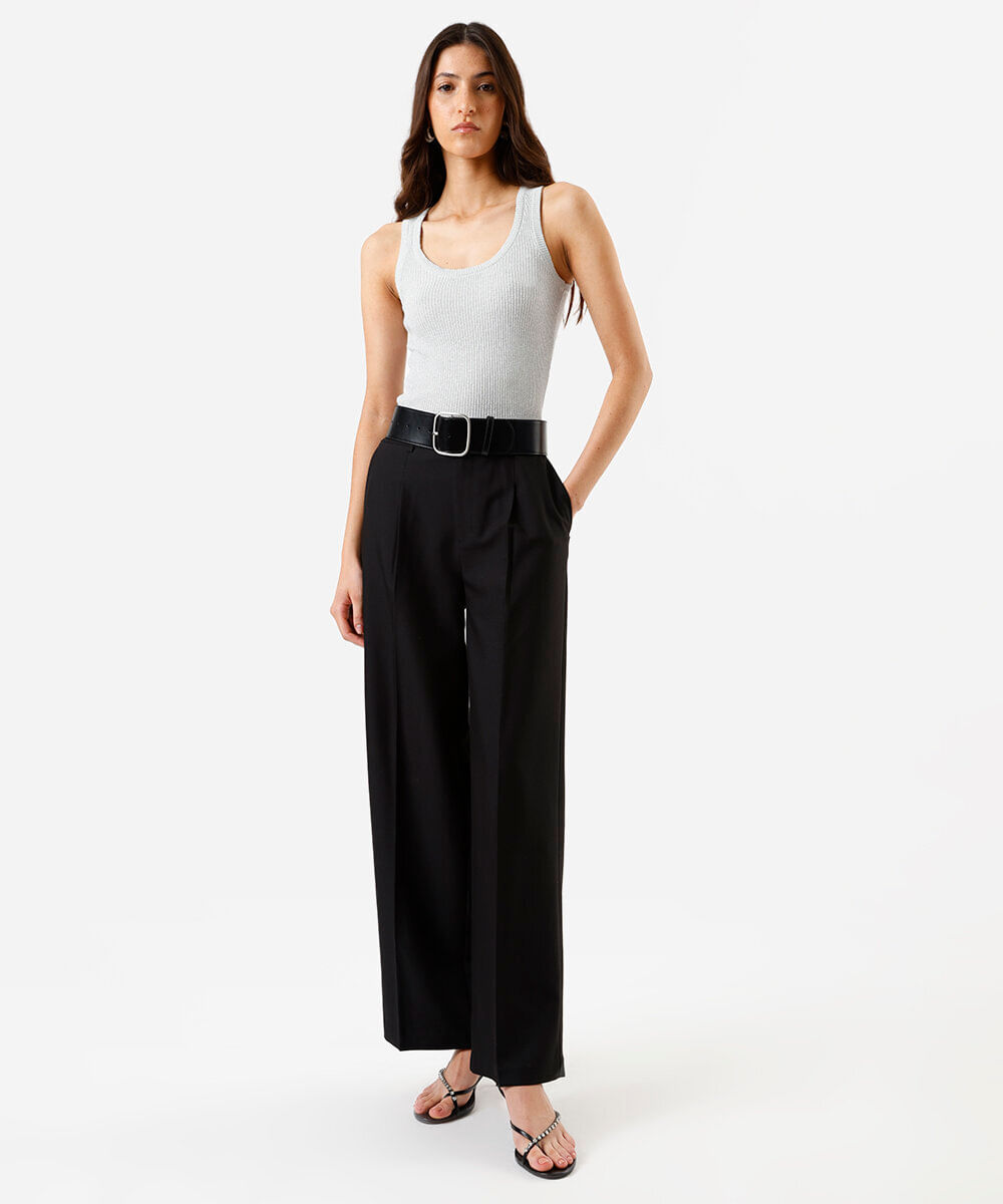 regata feminina de tricot com lurex prateada