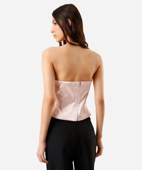 blusa corset feminina com recortes acetinada rosa