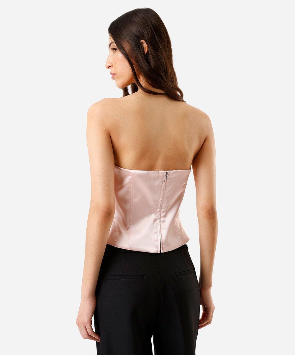 blusa corset feminina com recortes acetinada rosa