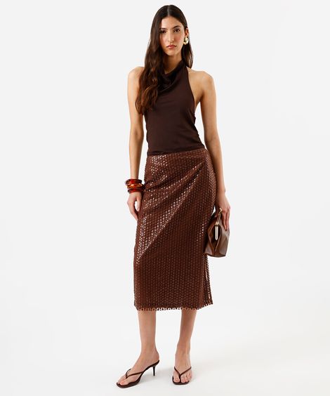 saia midi feminina de paetê marrom