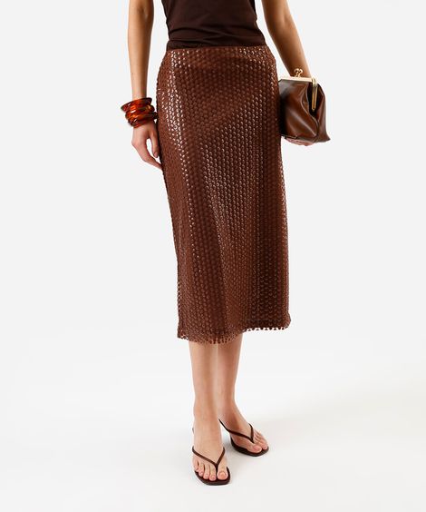 saia midi feminina de paetê marrom