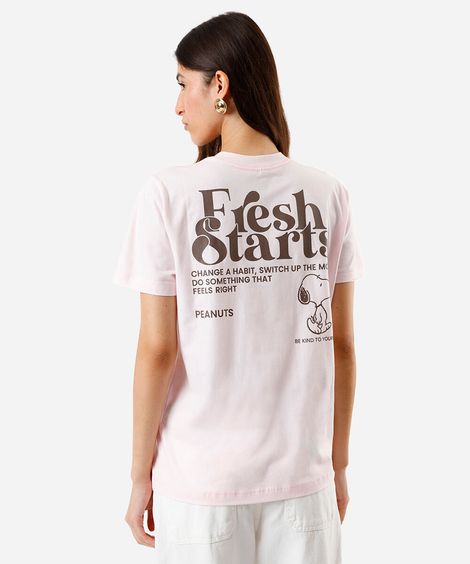camiseta feminina de algodão snoopy rosa