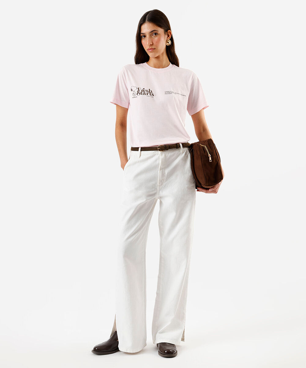 camiseta feminina de algodão snoopy rosa