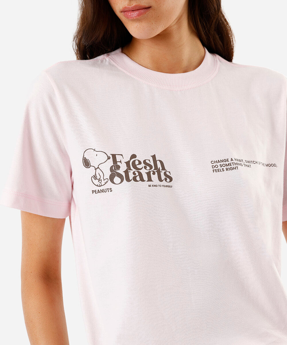 camiseta feminina de algodão snoopy rosa