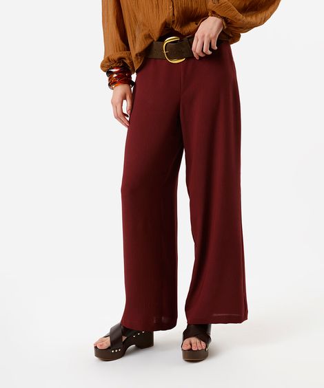 calça reta feminina texturizada vinho