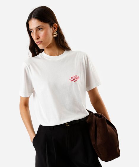 camiseta feminina de algodão estampada off white
