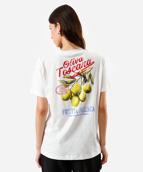camiseta feminina de algodão estampada off white