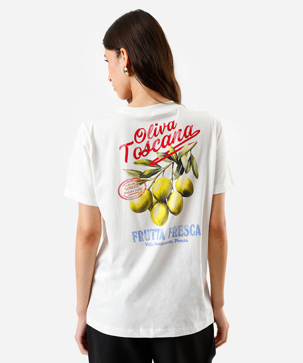 camiseta feminina de algodão estampada off white