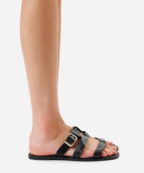 rasteirinha de tiras com fivela oneself preta