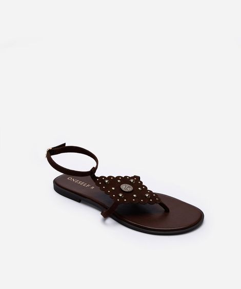 rasteirinha feminina com tachas marrom