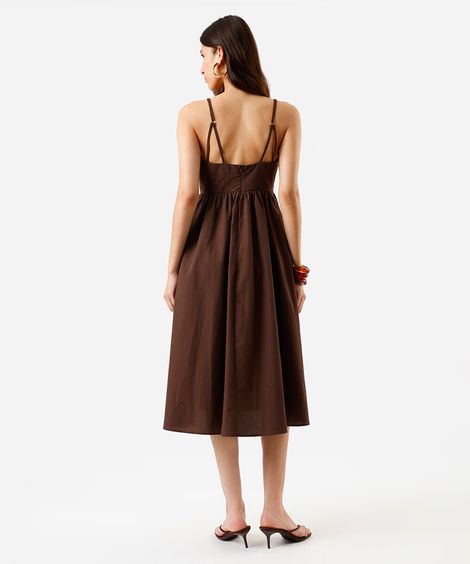 vestido midi feminino com algodão alça fina decote coração marrom