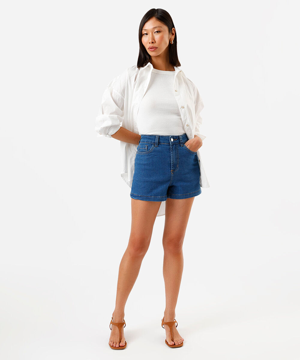 short jeans feminino com cintura alta azul