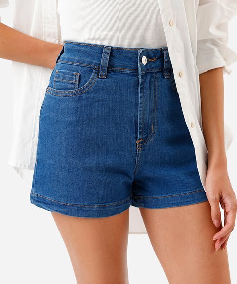 short jeans feminino com cintura alta azul