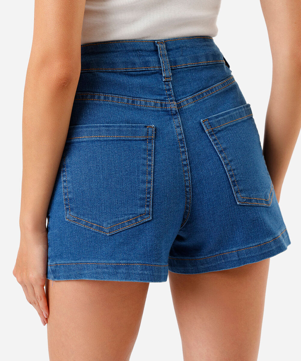 short jeans feminino com cintura alta azul
