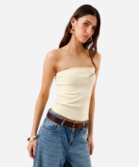 blusa sem alça feminina de algodão básica amarela
