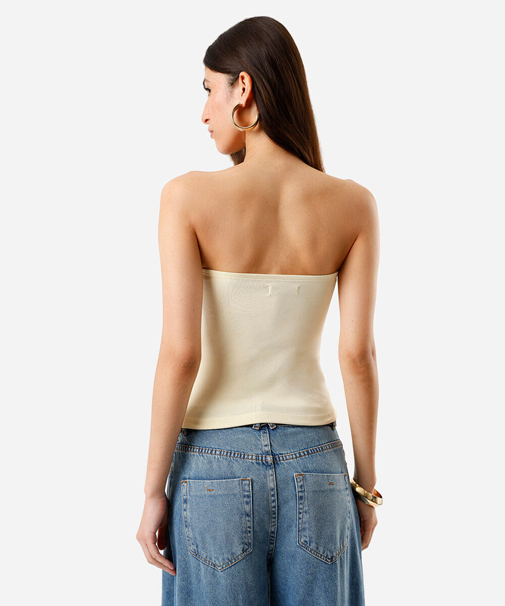 blusa sem alça feminina de algodão básica amarela