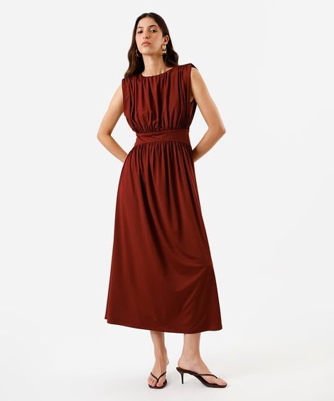 vestido midi feminino franzido vinho
