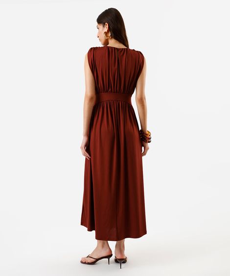 vestido midi feminino franzido vinho