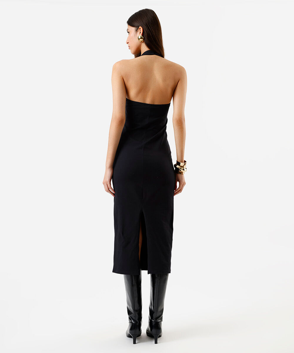 vestido feminino de malha halterneck preto