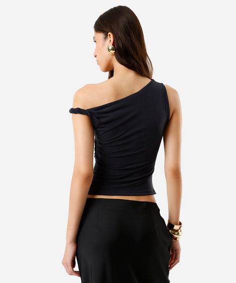blusa feminina franzida assimétrica preta