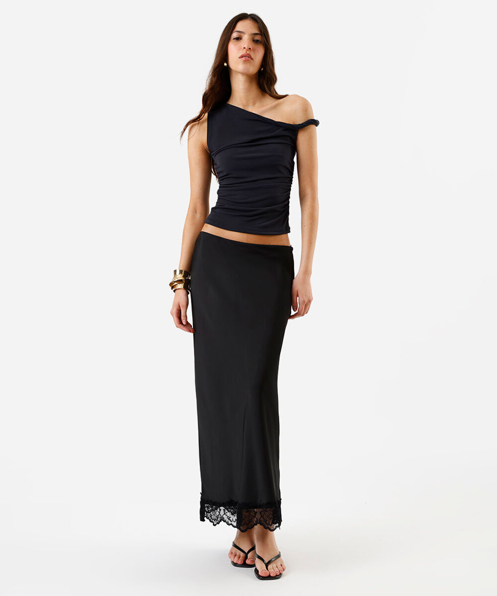 blusa feminina franzida assimétrica preta