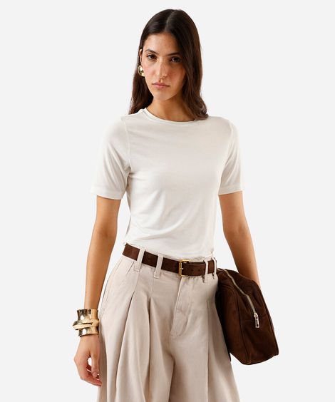 camiseta feminina básica baby look em liocel off white