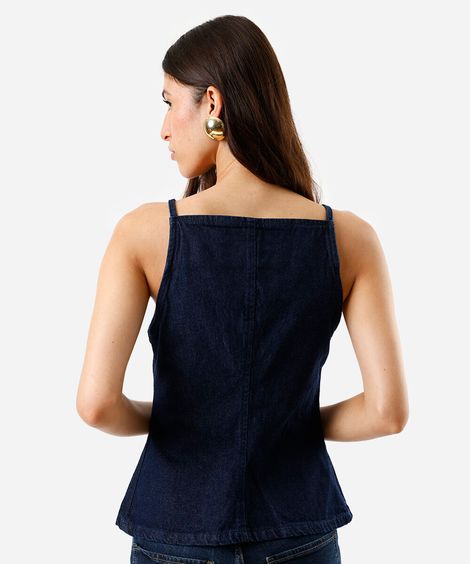 regata feminina jeans botões azul