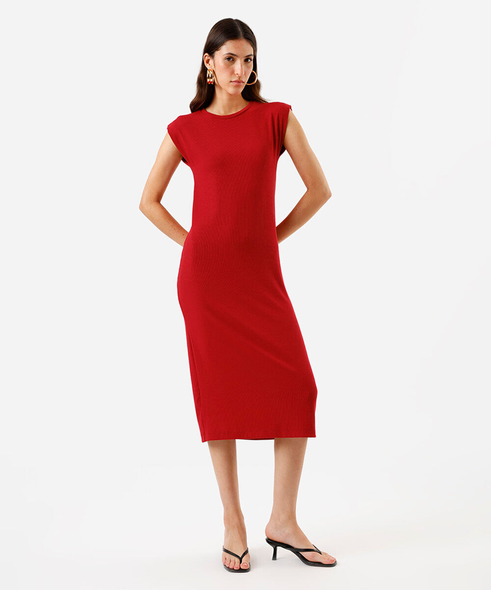 vestido midi muscle ribana de viscose vermelho