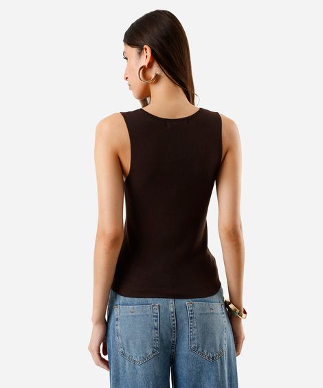 regata de tricot decote redondo marrom