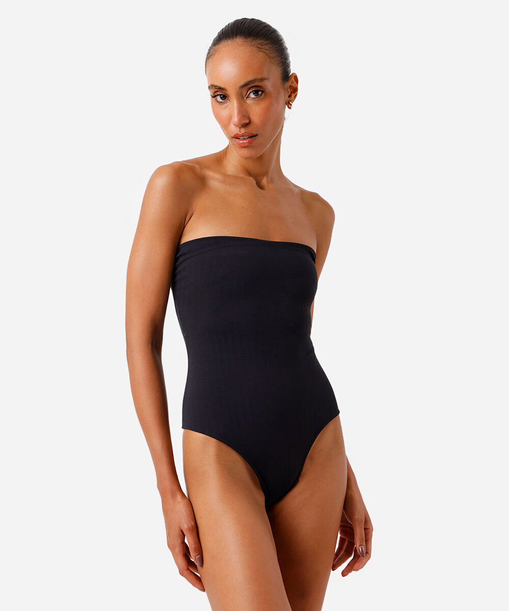 maiô sem alça feminino franzido preto