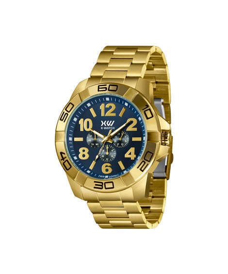 relógio masculino x watch multifunção xmgsm002 d2kx 0 dourado