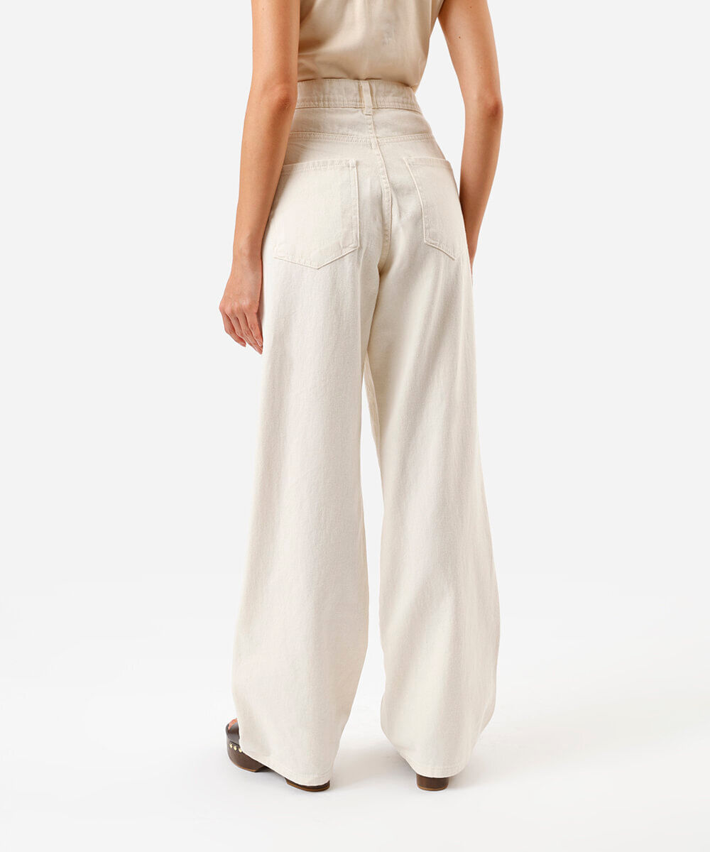 calça wide leg cintura média com bordados off white