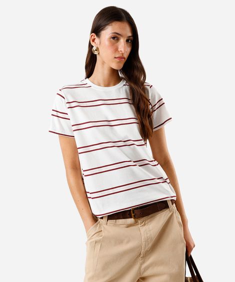 camiseta feminina listrada off white