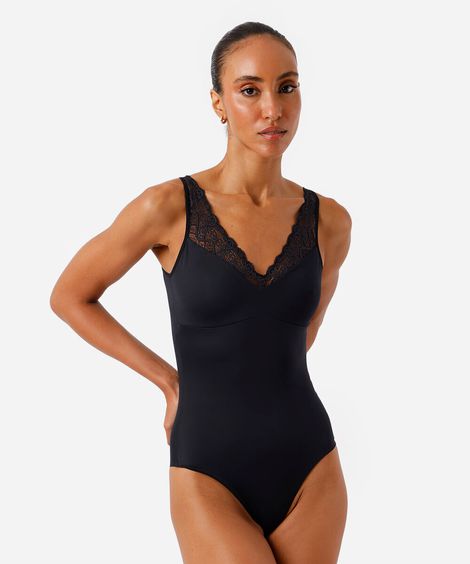 body em microfibra com renda delrio preto