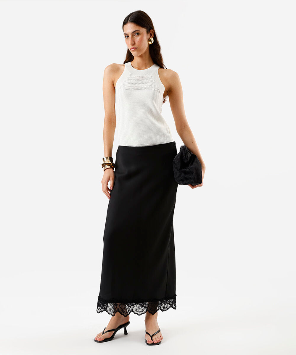 regata feminina halterneck em tricot texturizado off white