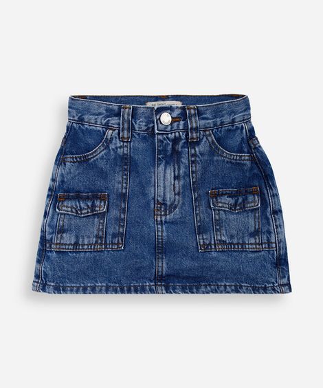 short saia curto infantil bolso cargo azul