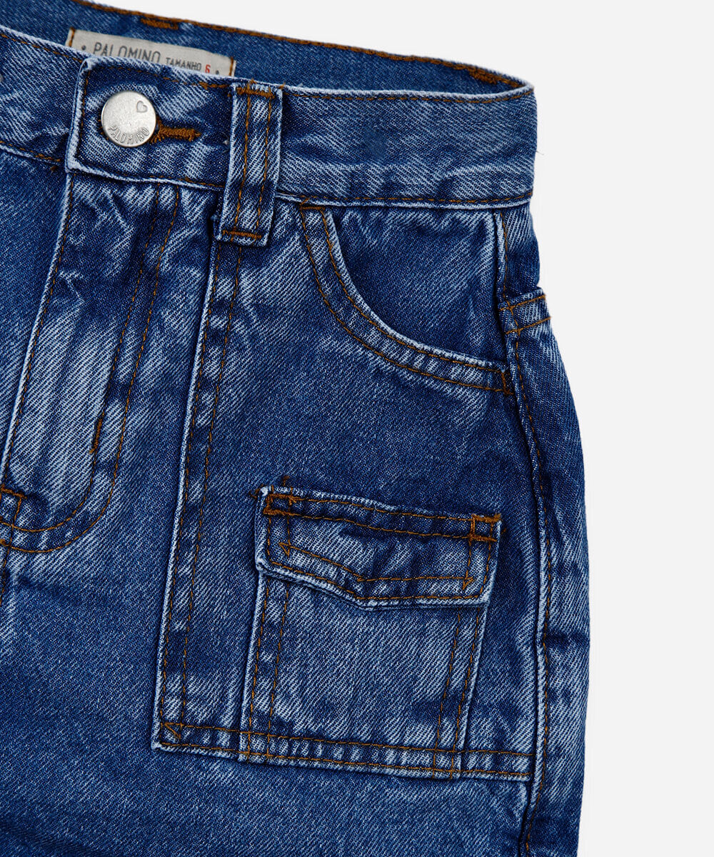 short saia curto infantil bolso cargo azul