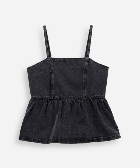 blusa juvenil jeans com recorte cinza