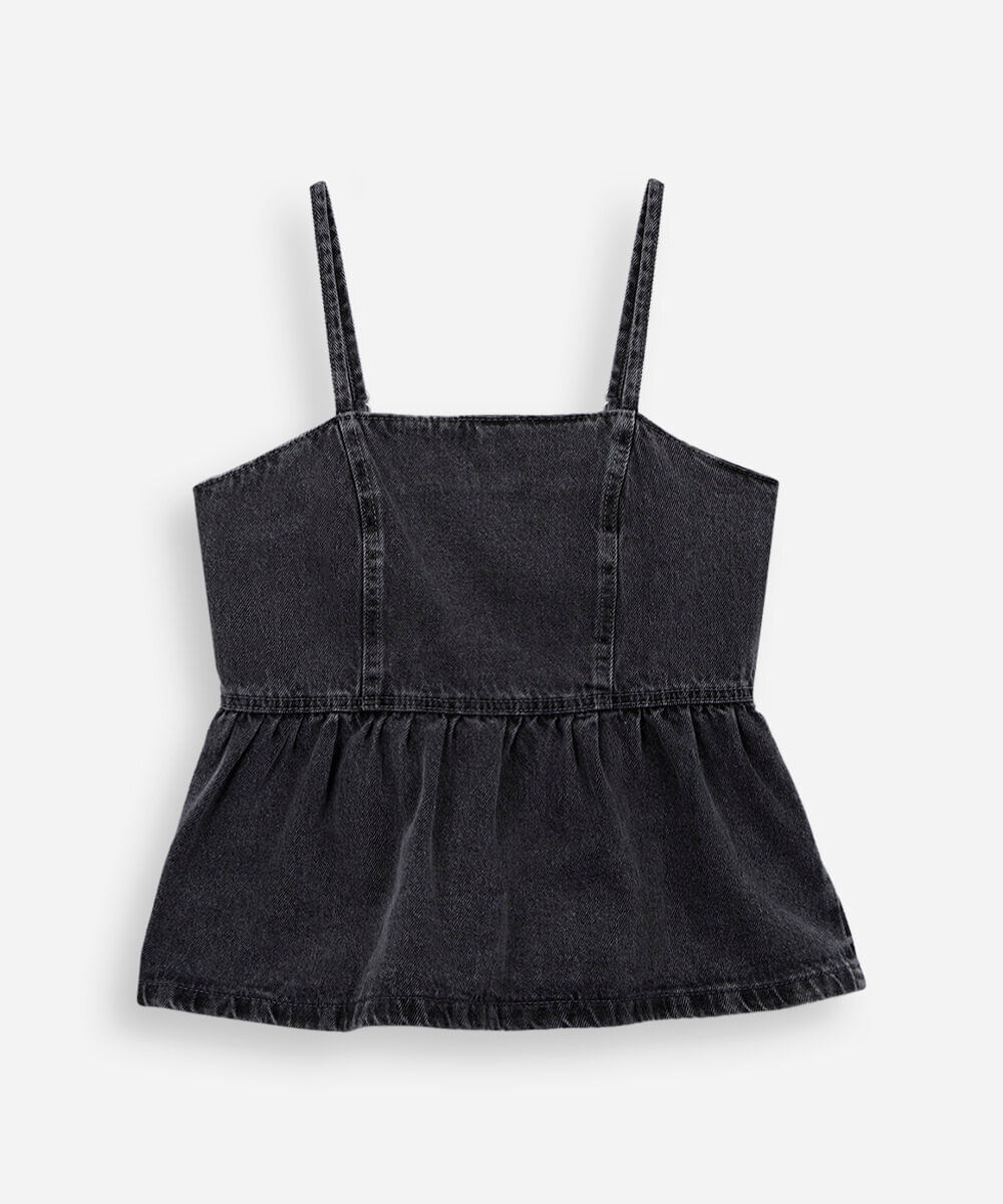 blusa juvenil jeans com recorte cinza