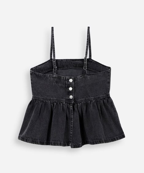 blusa juvenil jeans com recorte cinza