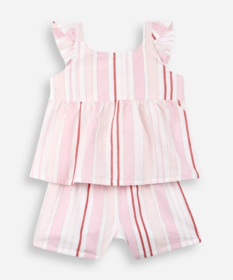 conjunto infantil de algodão lurex listrado rosa