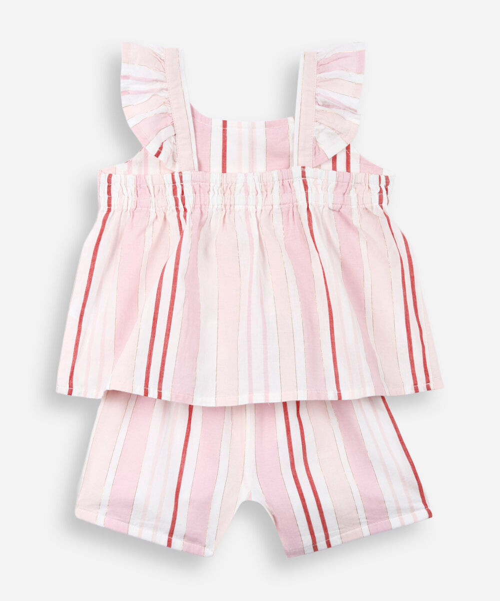 conjunto infantil de algodão lurex listrado rosa