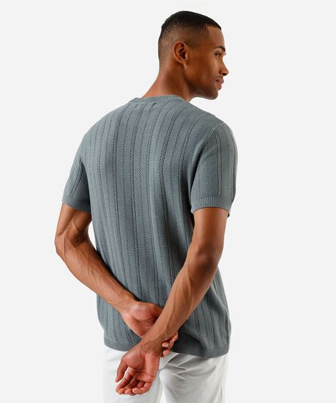 camiseta masculina de tricô manga curta verde