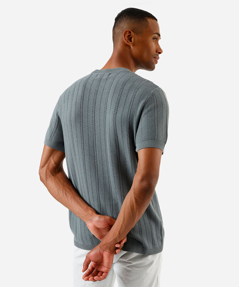 camiseta masculina de tricô manga curta verde