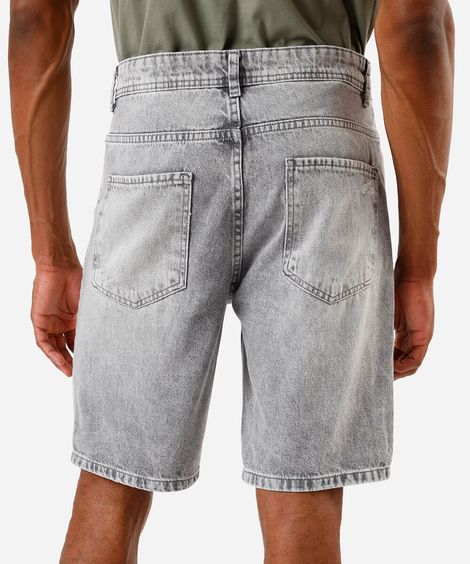 bermuda reta masculina jeans destroyed cinza