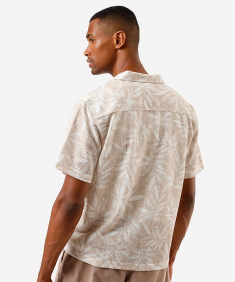camisa masculina manga curta folhagem off white
