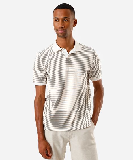polo comfort masculina manga curta listrada bege