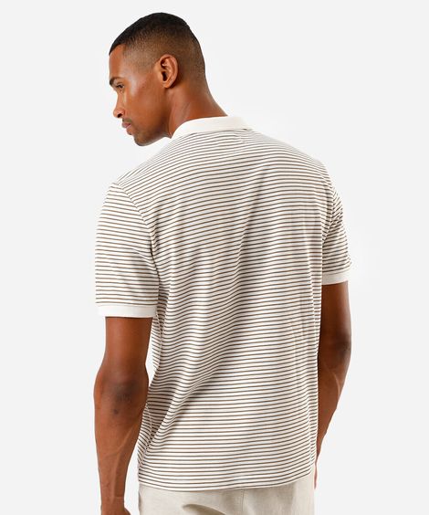 polo comfort masculina manga curta listrada bege