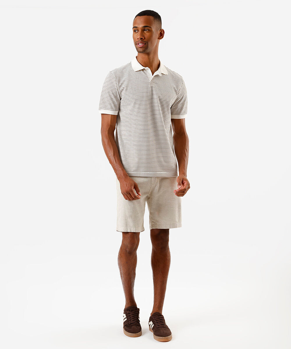 polo comfort masculina manga curta listrada bege